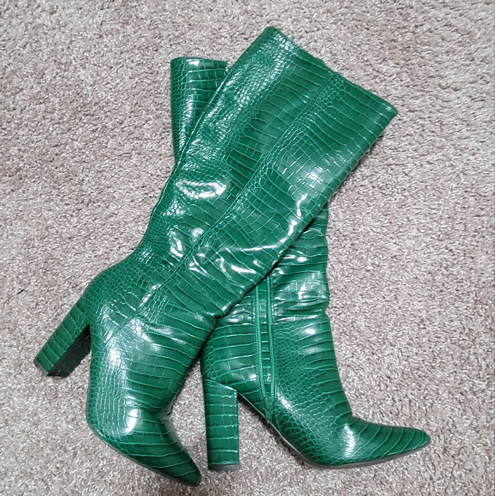 Faux Croc Green Boots